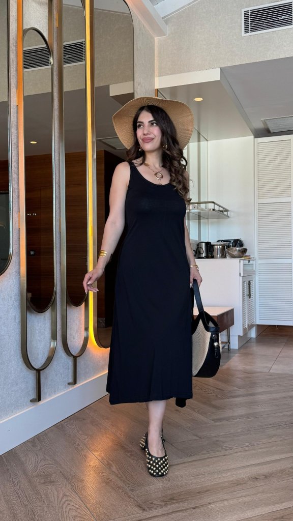 Mamo Siyah Askılı Viskon Elbise - Mamo kadın butik elbise