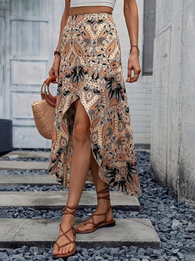 Mamo Desenli Sim Detaylı Etek - Mamo kadın butik alt giyim