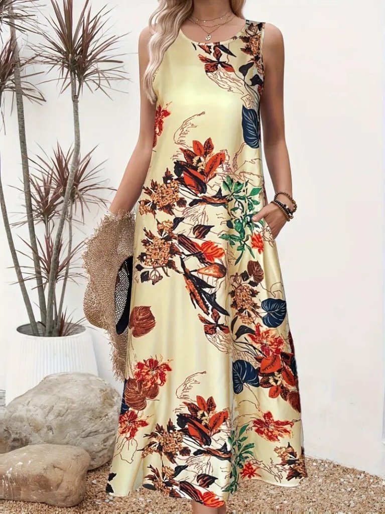 Mamo Desenli Askılı Cepli Elbise - Mamo kadın butik elbise