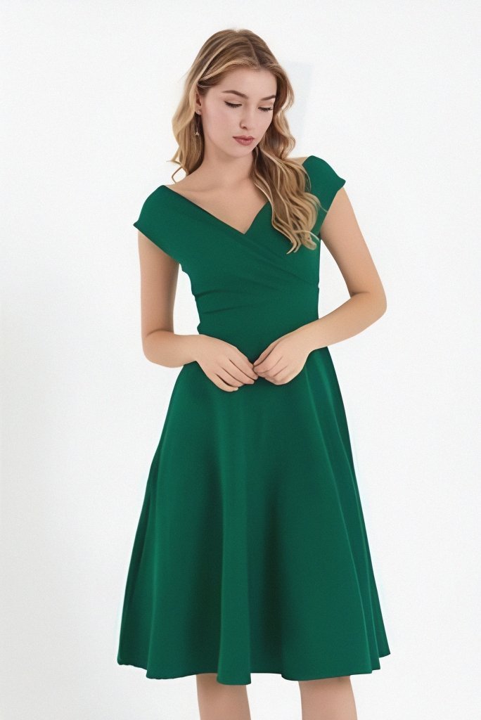 Mamo Yeşil Mini Kruvaze Krep Elbise - Mamo kadın butik elbise