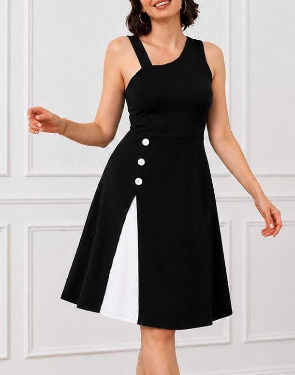 Mamo Siyah Mini Askılı Krep Elbise - Mamo kadın butik elbise