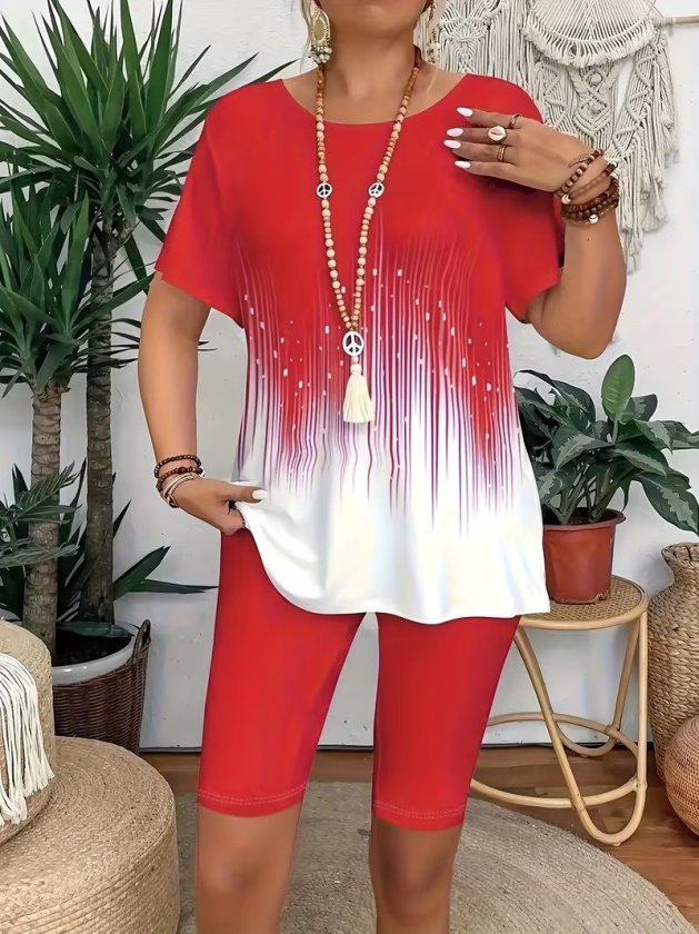 Mamo Kırmızı Desenli Takım - Mamo kadın butik takım