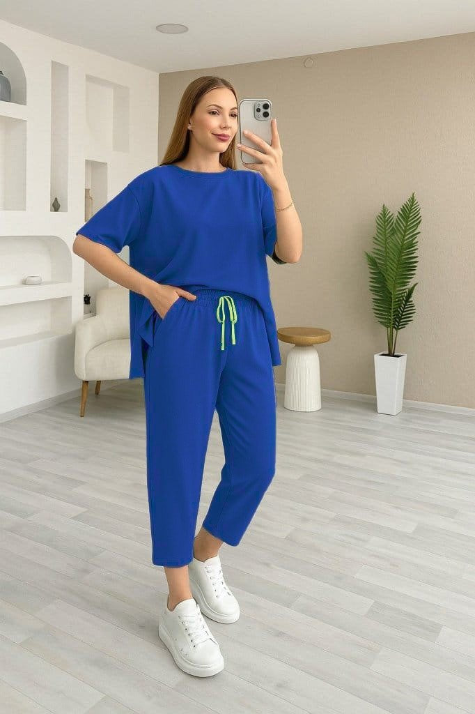 Mamo Saks Mavi Viskon Takım - Mamo kadın butik takım