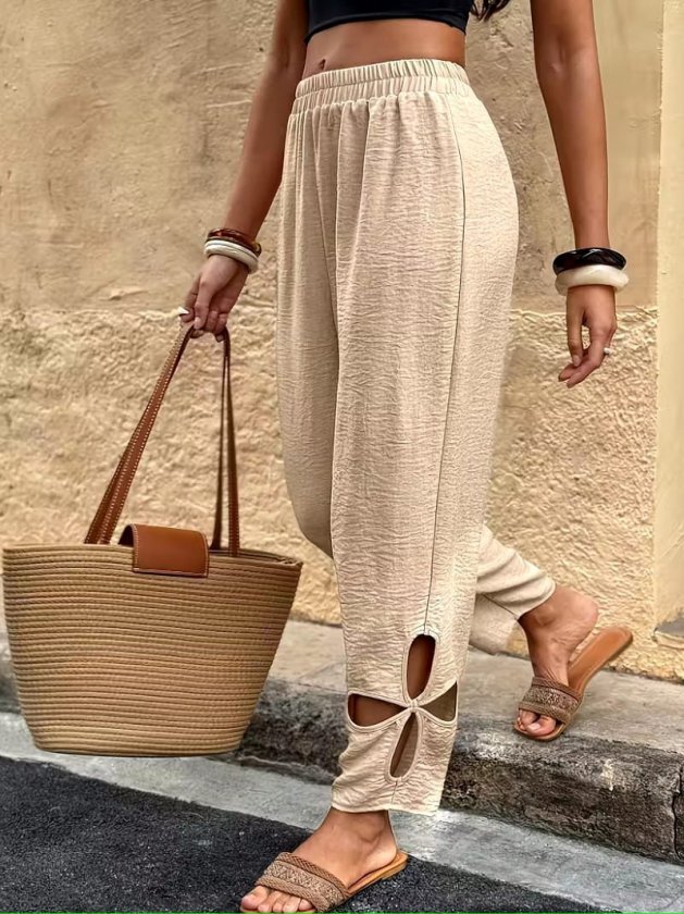 Mamo Bej Desenli Pantolon - Mamo kadın butik alt giyim