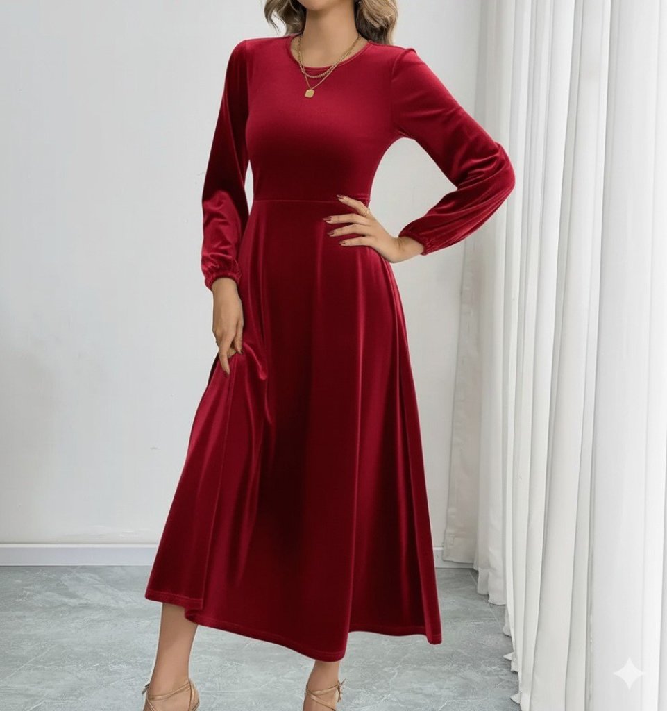 Mamo Bordo Midi Elbise - Mamo kadın butik elbise