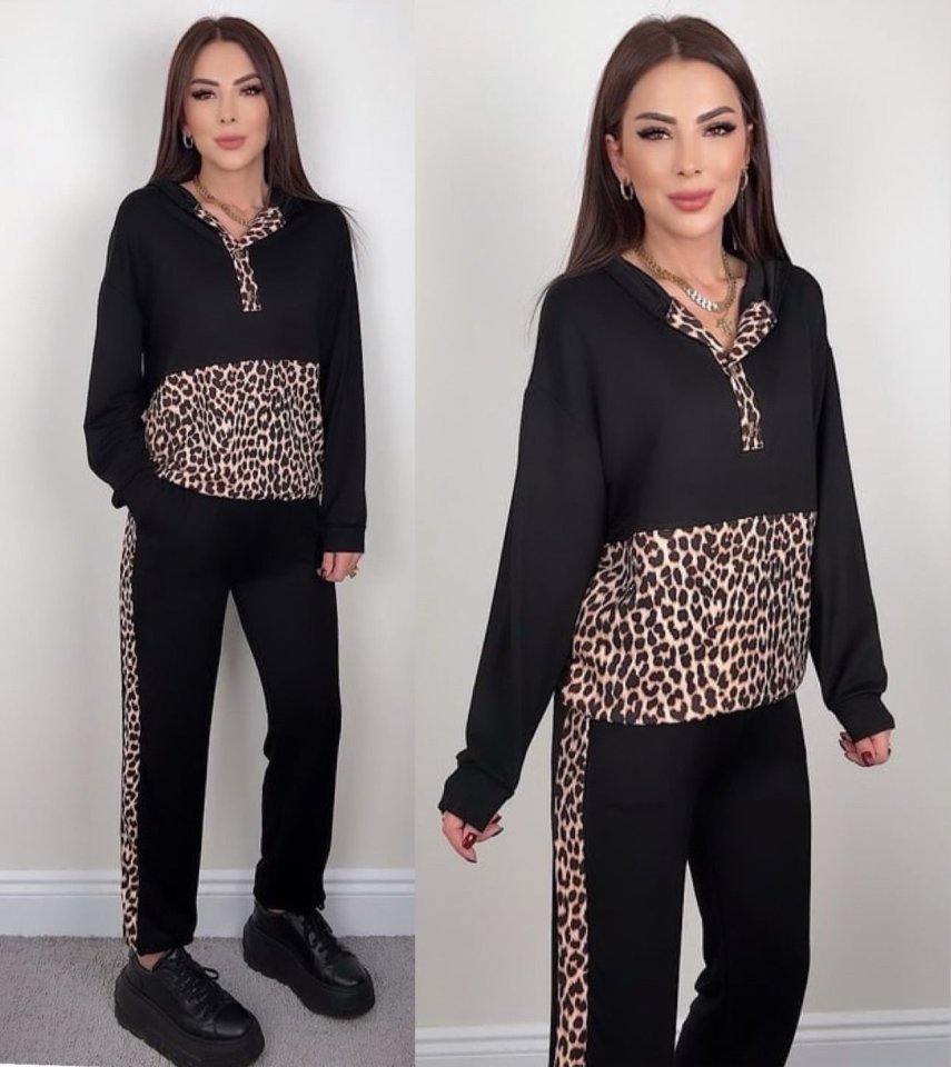 Mamo Siyah Leopar Desenli Takım - Mamo kadın butik takım