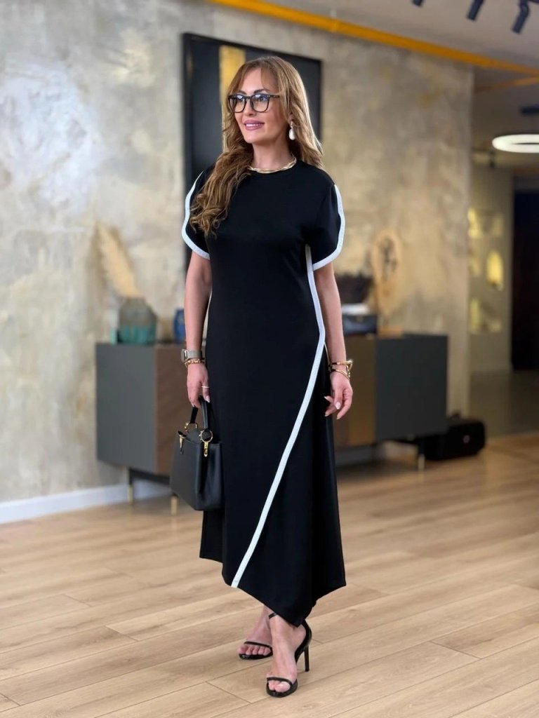 Mamo Siyah Mini Sim Detaylı Viskon Elbise - Mamo kadın butik elbise