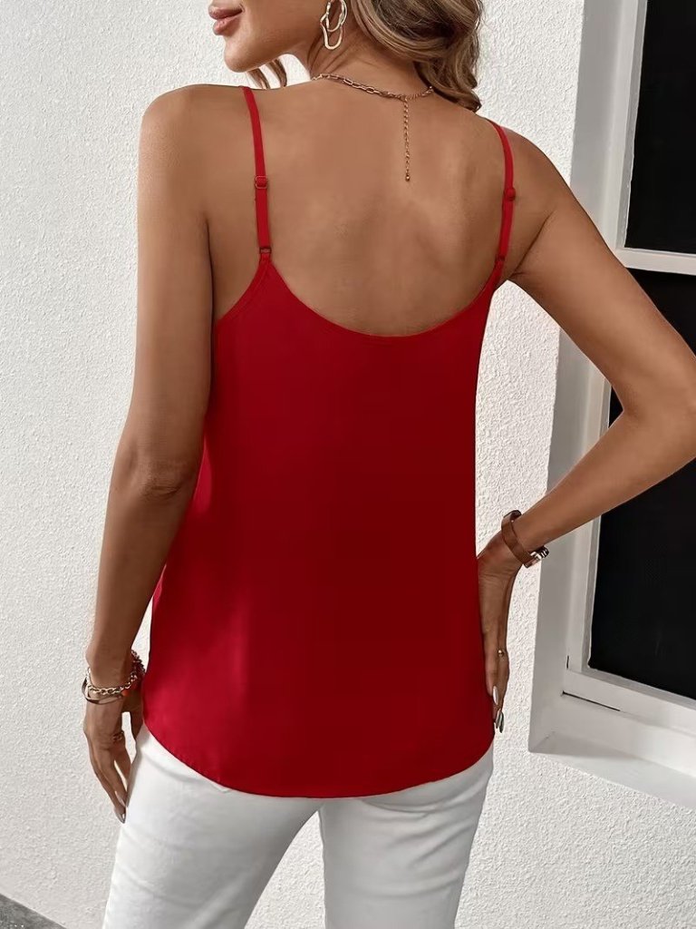 Mamo Kırmızı Askılı V Yaka Bluz - Mamo kadın butik bluz