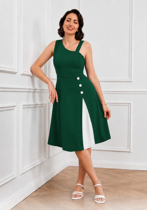 Mamo Yeşil Mini Askılı Krep Elbise - Mamo kadın butik elbise
