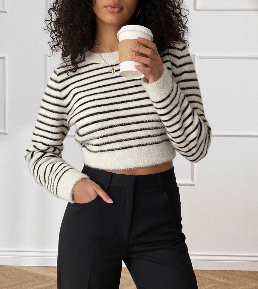 Mamo Beyaz Triko Crop Bluz - Mamo kadın butik bluz