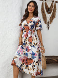 Mamo Desenli Mini Kruvaze Elbise - Mamo kadın butik elbise