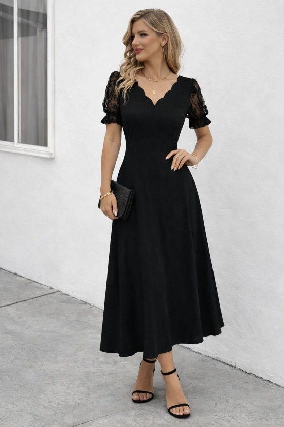 Mamo Siyah Mini V Yaka Elbise - Mamo kadın butik elbise