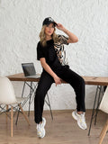 Mamo Siyah Leopar Desenli Takım - Mamo kadın butik takım