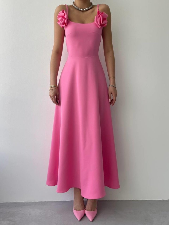 Mamo Pembe Askılı Elbise - Mamo kadın butik elbise