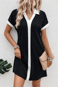 Mamo Siyah Mini V Yaka Krep Elbise - Mamo kadın butik elbise