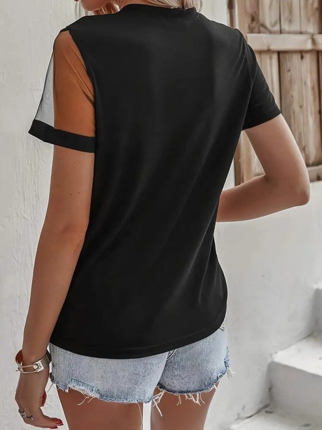 Mamo Siyah Tül Detaylı Krep Bluz - Mamo kadın butik bluz