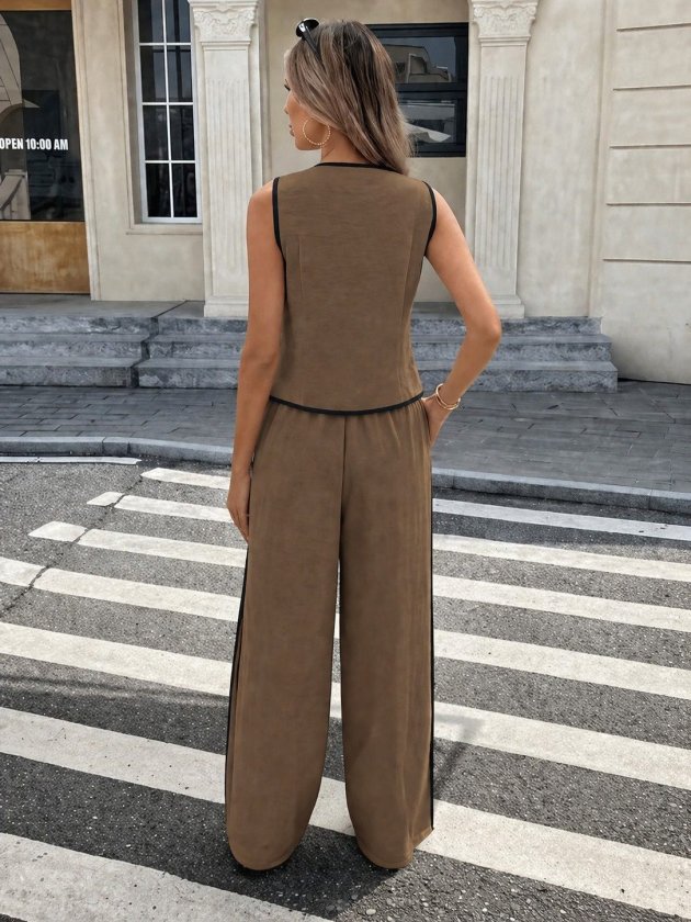 Mamo Kahve Yelekli Takım - Mamo kadın butik takım