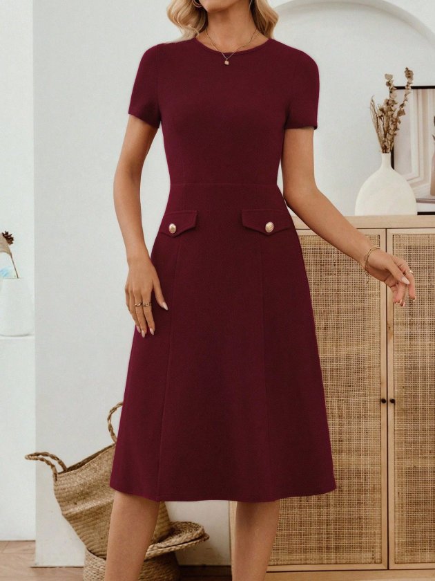 Mamo Bordo Mini Cepli Krep Elbise - Mamo kadın butik elbise