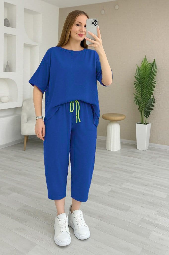 Mamo Saks Mavi Viskon Takım - Mamo kadın butik takım