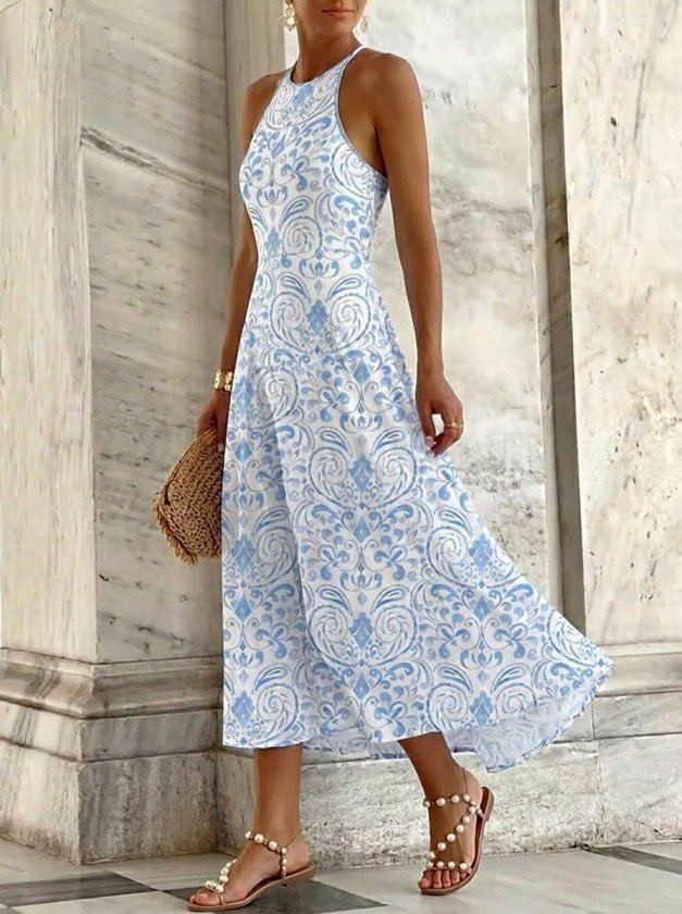 Mamo Mavi Uzun Askılı Elbise - Mamo kadın butik elbise