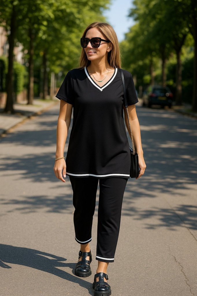 Mamo Siyah V Yaka Takım - Mamo kadın butik takım