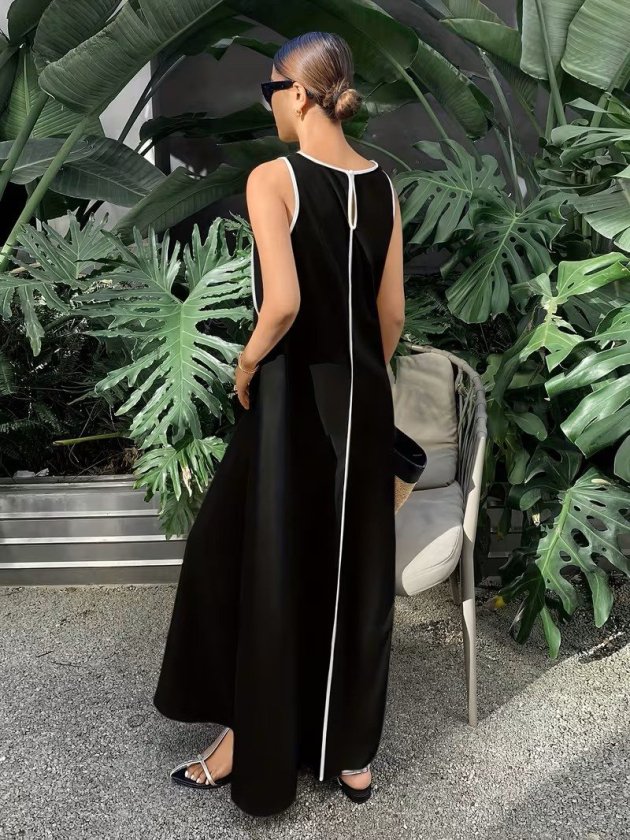 Mamo Siyah Uzun Viskon Elbise - Mamo kadın butik elbise