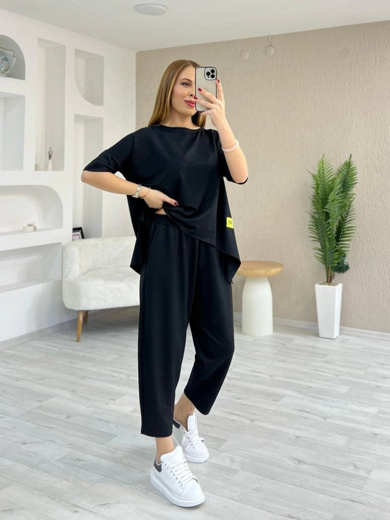 Mamo Siyah Viskon Takım - Mamo kadın butik takım
