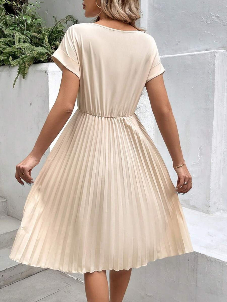 Mamo Bej Mini Krep Elbise - Mamo kadın butik elbise