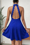 Mamo Saks Mavi Mini Dantel Detaylı Krep Elbise - Mamo kadın butik elbise