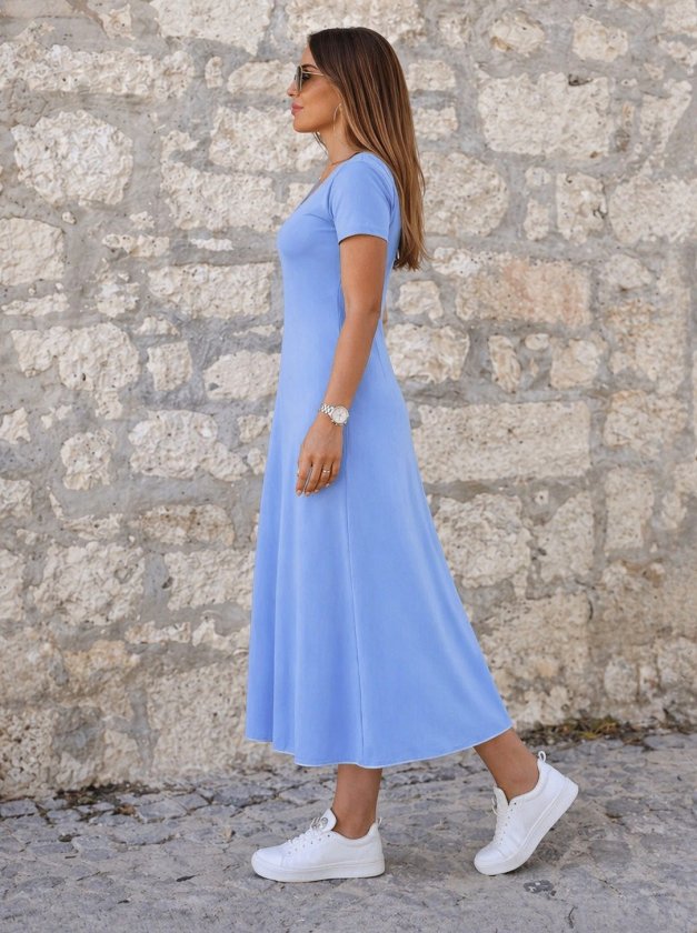 Mamo Mavi Mini Viskon Elbise - Mamo kadın butik elbise