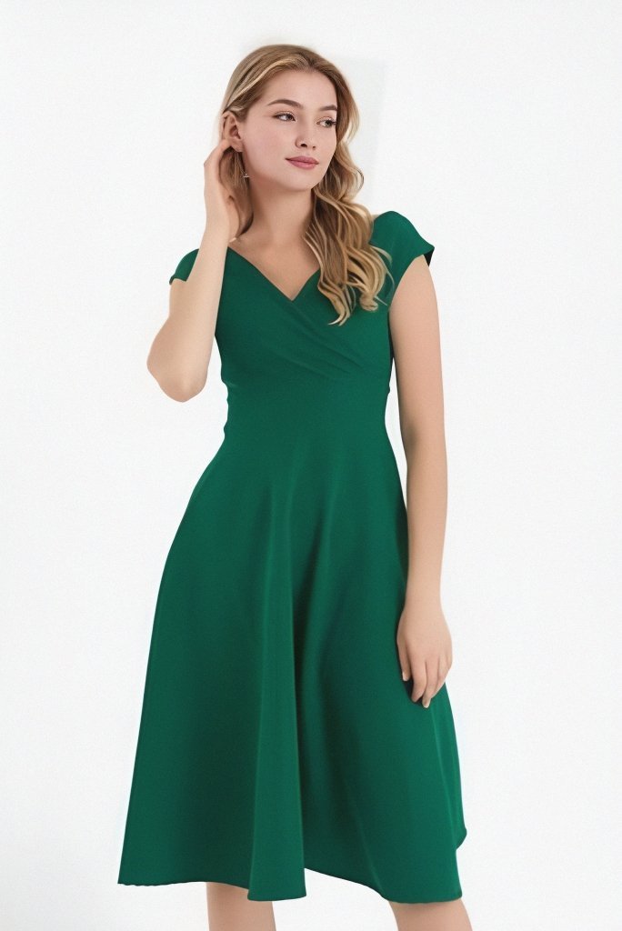Mamo Yeşil Mini Kruvaze Krep Elbise - Mamo kadın butik elbise