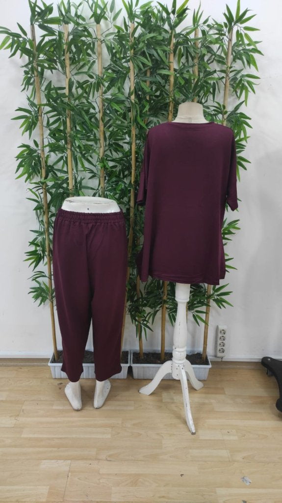 Mamo Bordo Viskon Takım - Mamo kadın butik takım