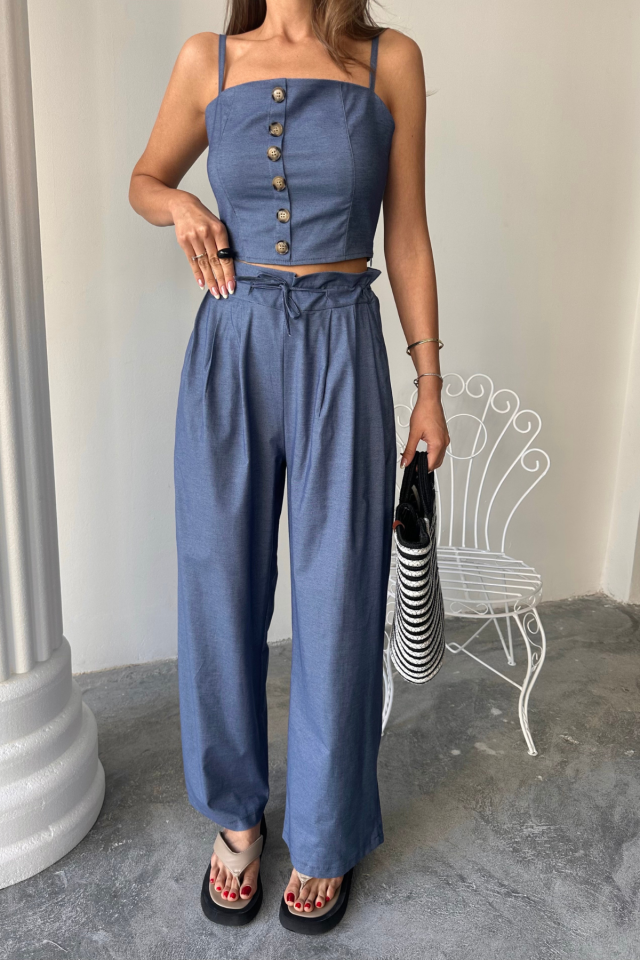 Mamo İndigo Askılı Crop Takım - Mamo kadın butik takım