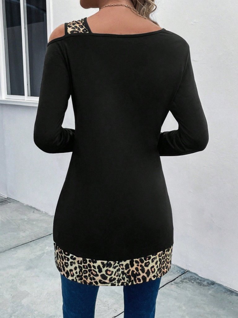Mamo Siyah Askılı Leopar Desenli Viskon Bluz - Mamo kadın butik bluz