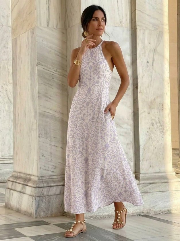 Mamo Mor Uzun Askılı Elbise - Mamo kadın butik elbise