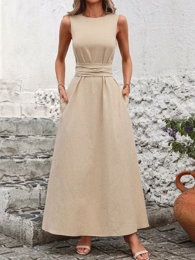 Mamo Bej Uzun Elbise - Mamo kadın butik elbise