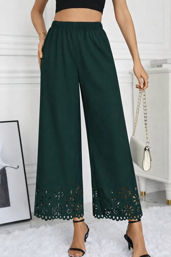 Mamo Yeşil Sim Detaylı Desenli Krep Pantolon - Mamo kadın butik alt giyim