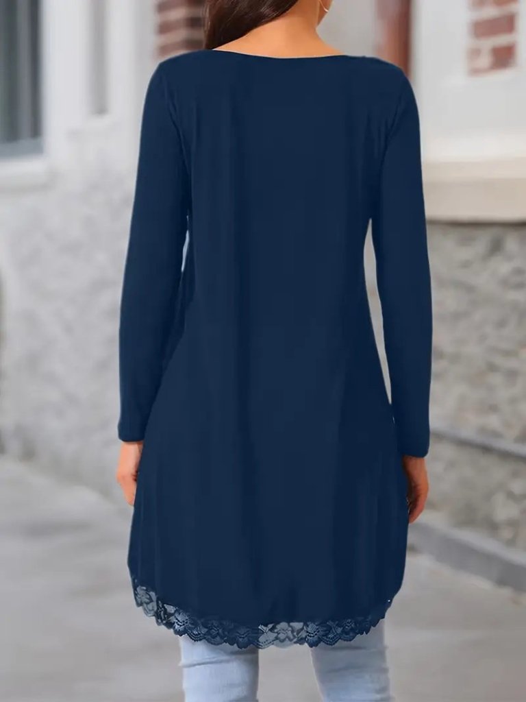 Mamo Lacivert Dantel Detaylı Sim Detaylı Viskon Bluz - Mamo kadın butik bluz