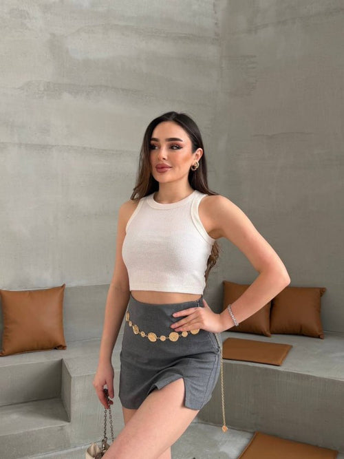 Mamo Bej Halter Yaka Crop Üst - Mamo kadın butik üst giyim