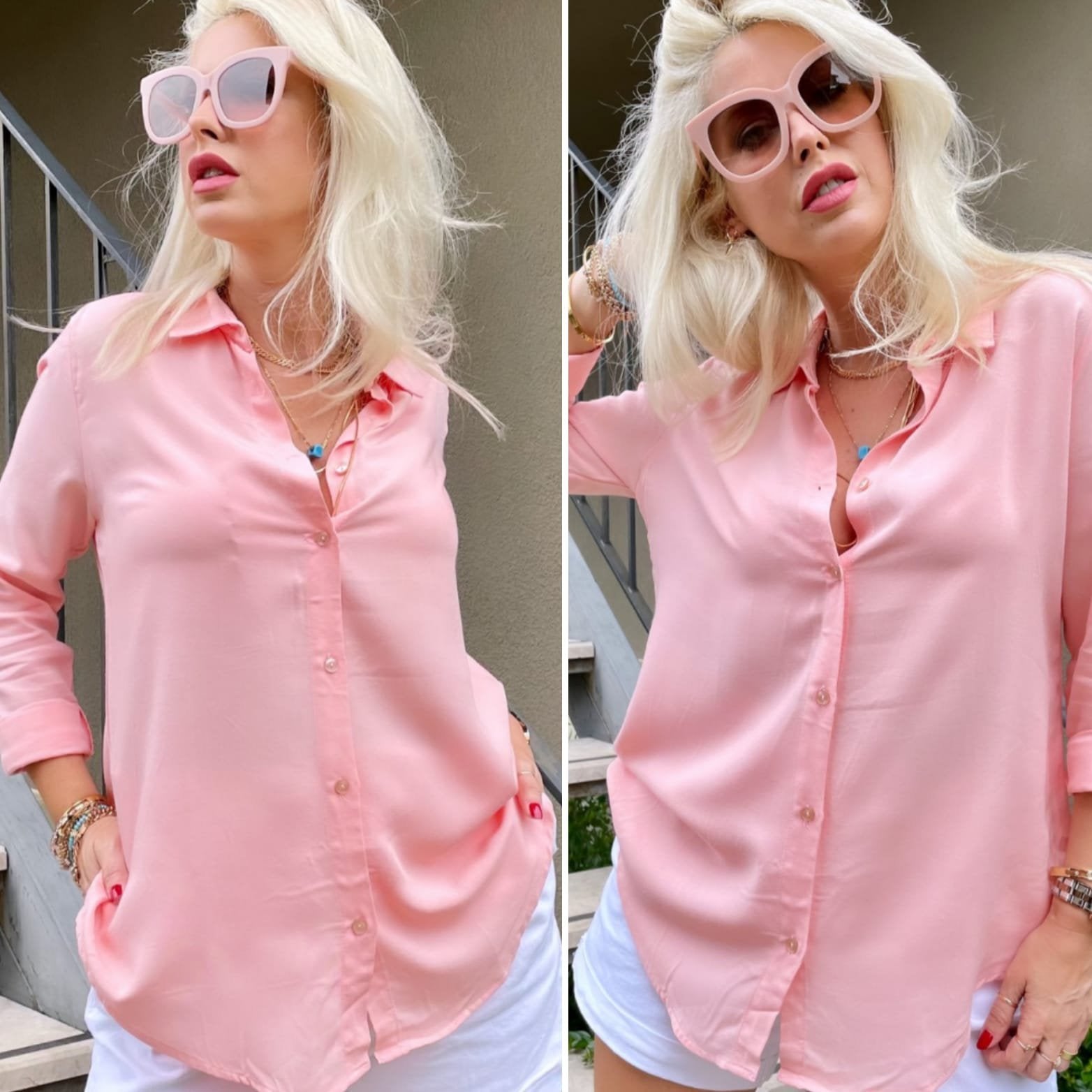 Mamo Pembe Viskon Gömlek - Mamo kadın butik üst giyim