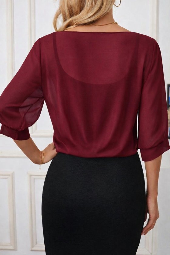 Mamo Bordo Bağlamalı Şifon Ceket - Mamo kadın butik üst giyim