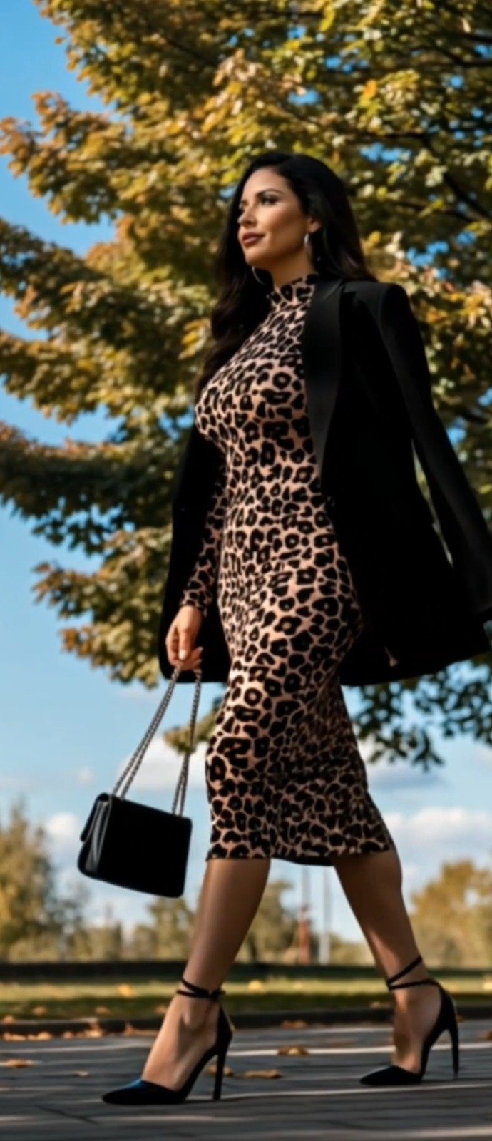 Mamo Leopar Midi Desenli Elbise - Mamo kadın butik elbise
