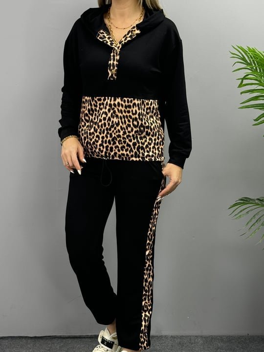 Mamo Siyah Leopar Desenli Takım - Mamo kadın butik takım