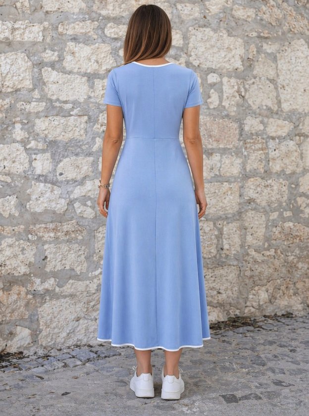 Mamo Mavi Mini Viskon Elbise - Mamo kadın butik elbise