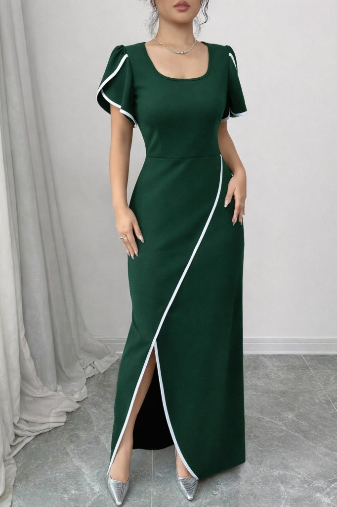 Mamo Yeşil Mini Sim Detaylı Krep Elbise - Mamo kadın butik elbise