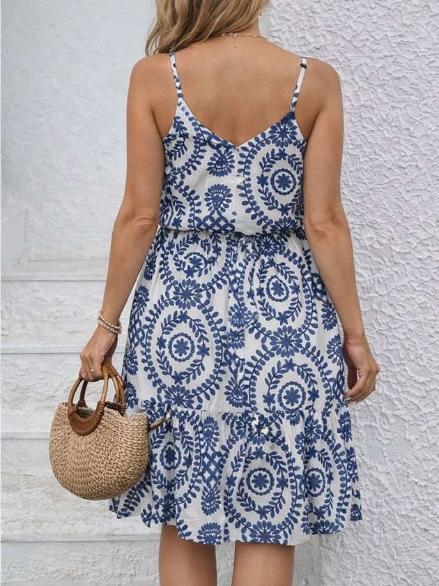 Mamo Mavi Mini Askılı V Yaka Elbise - Mamo kadın butik elbise