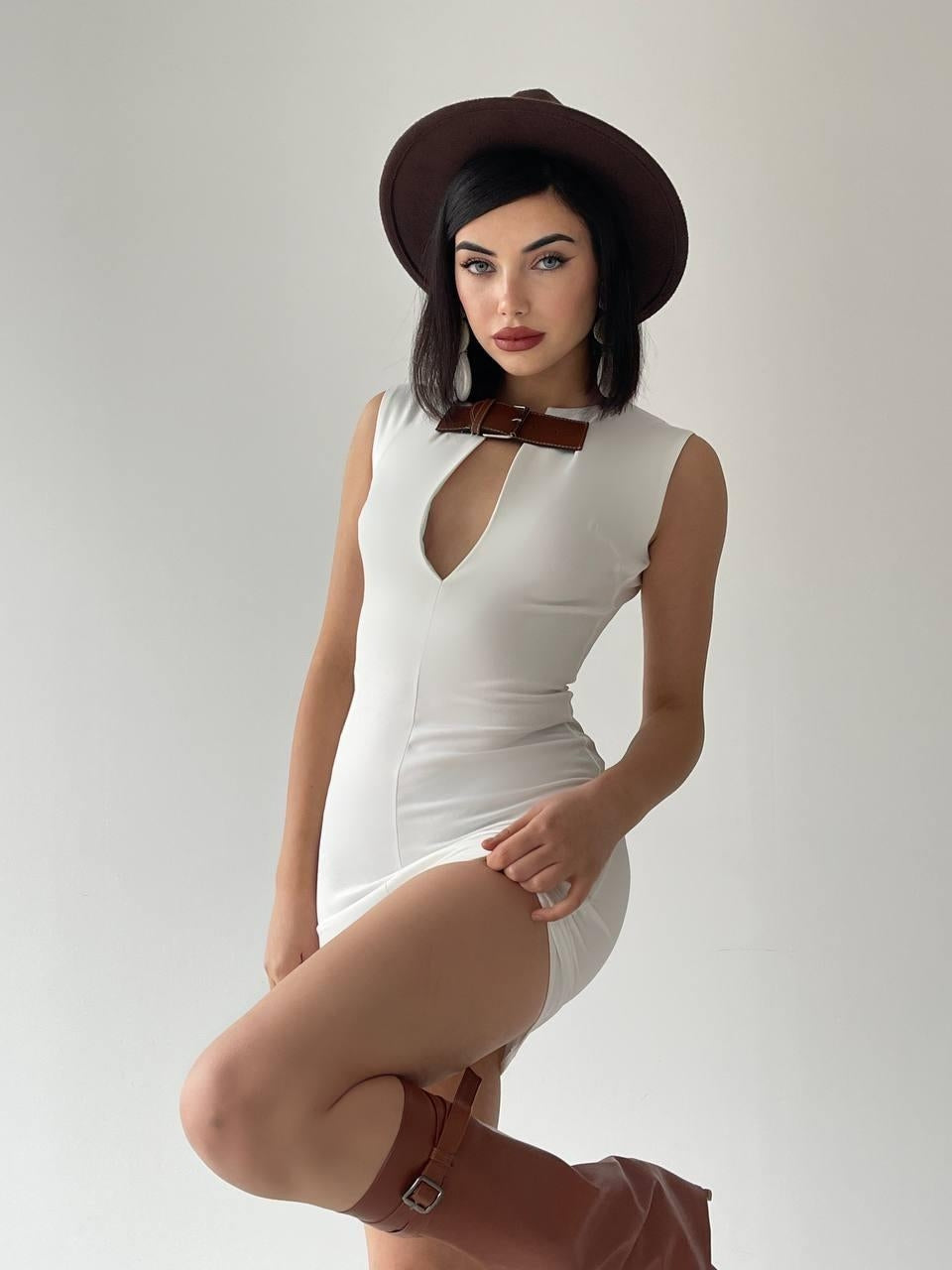 Mamo Beyaz Mini Elbise - Mamo kadın butik elbise