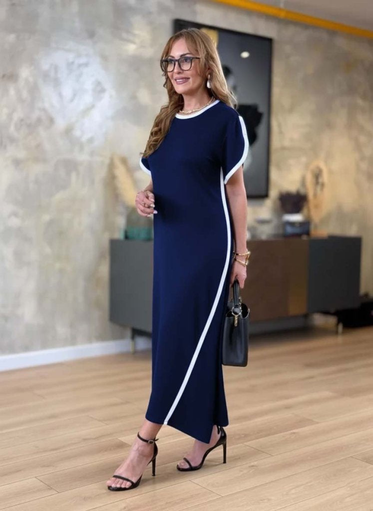Mamo Lacivert Mini Sim Detaylı Viskon Elbise - Mamo kadın butik elbise
