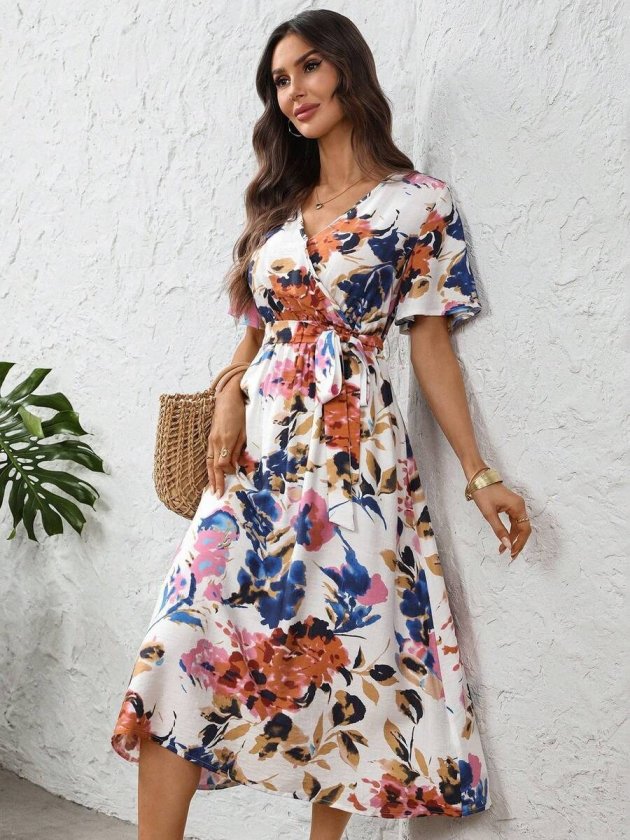 Mamo Desenli Mini Kruvaze Elbise - Mamo kadın butik elbise