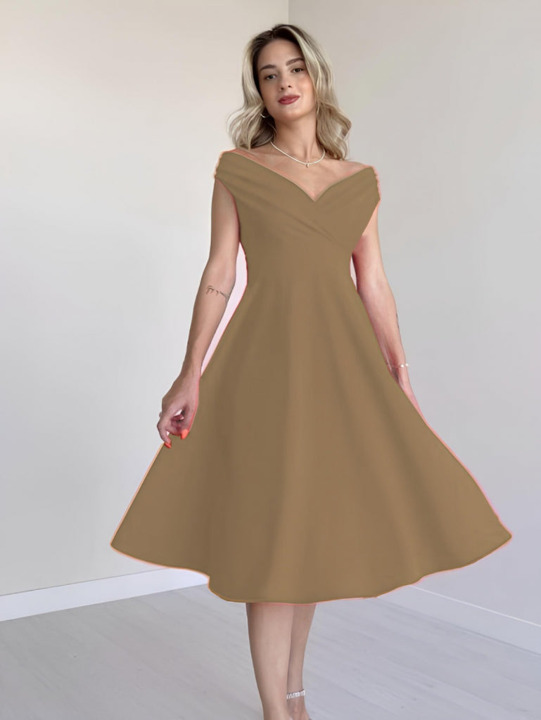 Mamo Sütlü Kahve Mini Kruvaze Krep Elbise - Mamo kadın butik elbise